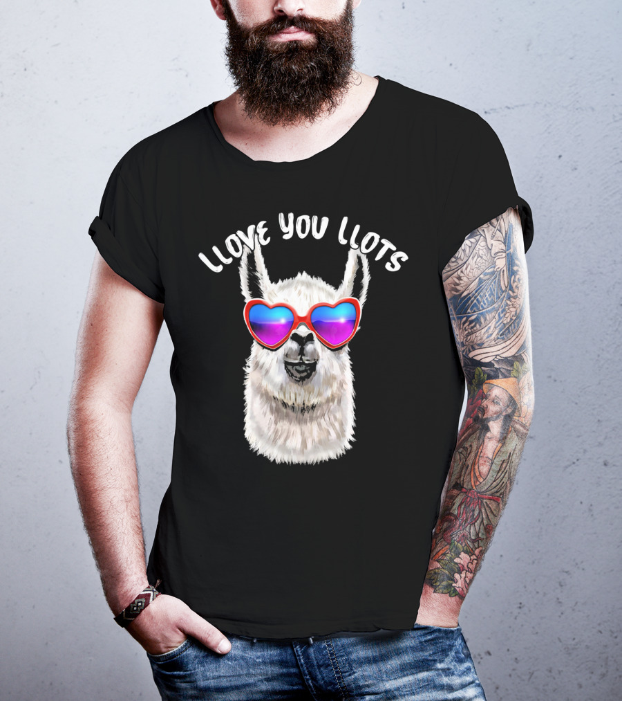Llove You Llots Llama With Heart Sunglasses Valentines Day T-Shirt