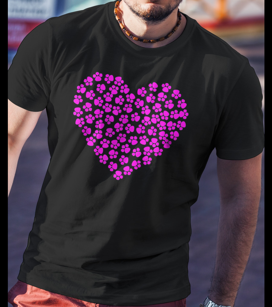 Valentines Day Pink Paws Heart T-Shirt