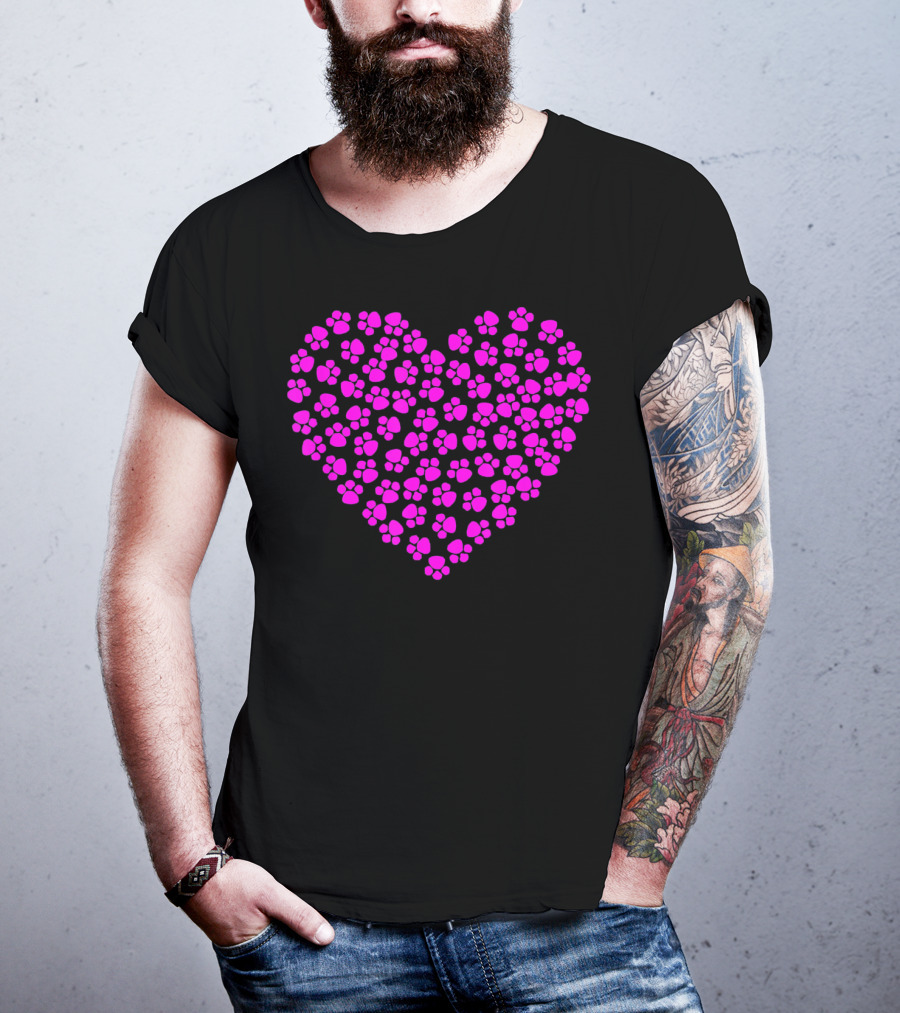 Valentines Day Pink Paws Heart T-Shirt