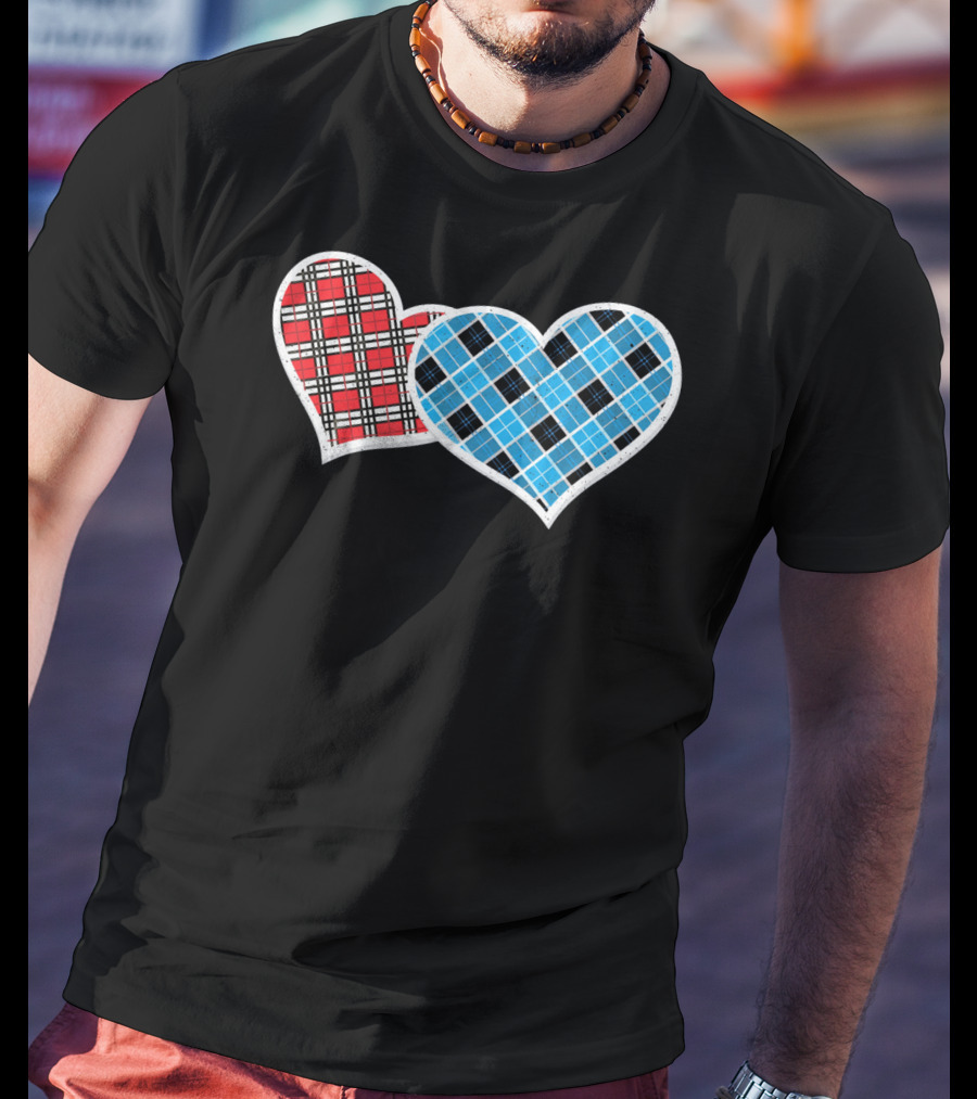 Valentine Buffalo Plaid Red And Blue Heart T-Shirt