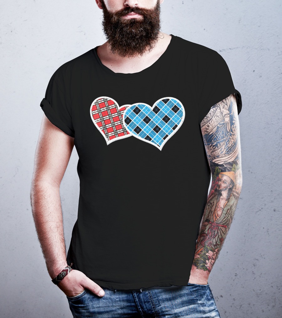 Valentine Buffalo Plaid Red And Blue Heart T-Shirt