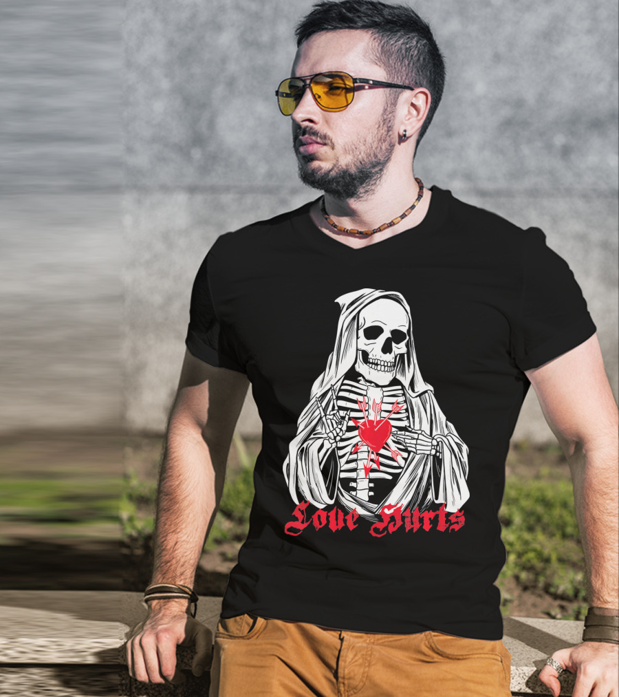 Love Hurts Grim Reaper Skull Heart Arrows Death T-Shirt