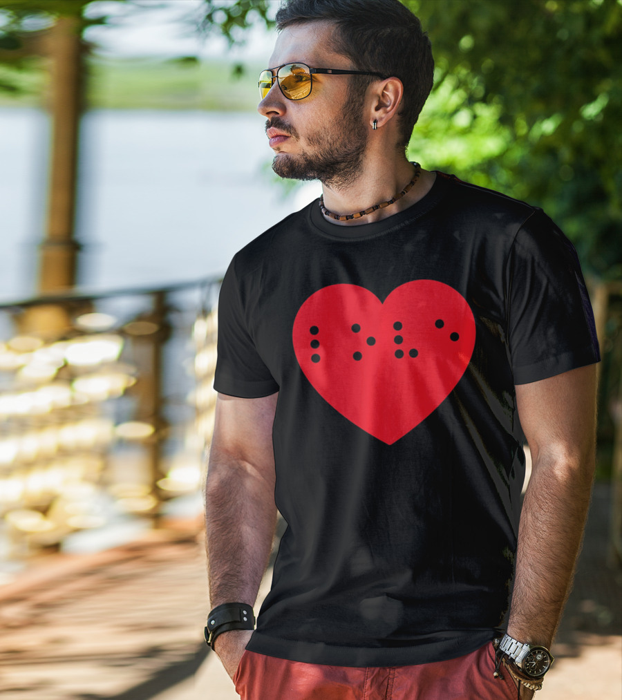 Love In Braille Inside Big Red Heart T-Shirt