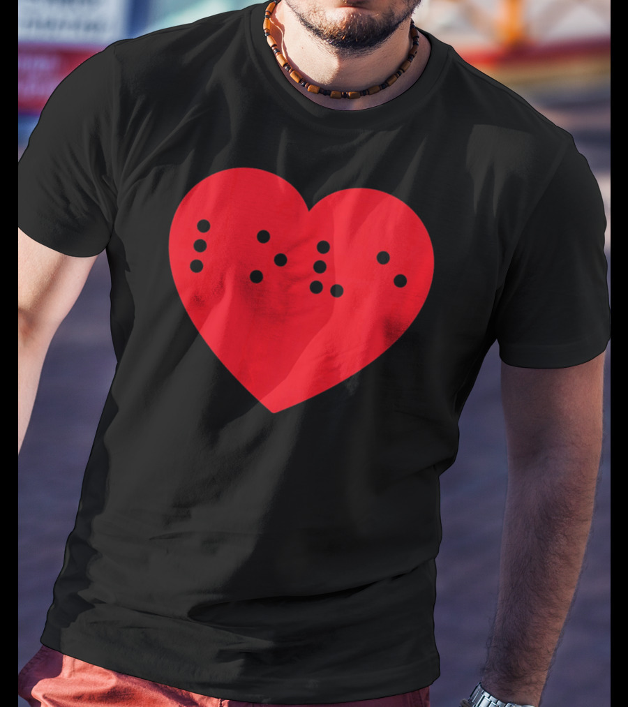 Love In Braille Inside Big Red Heart T-Shirt