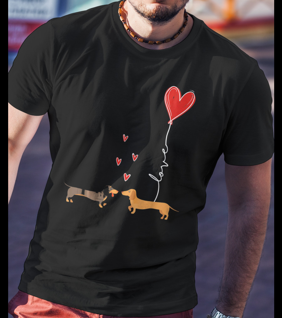 Love Red Heart Balloon Dachshund Couple Connection T-Shirt