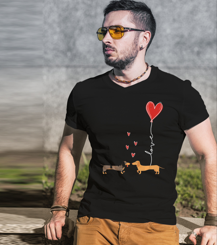 Love Red Heart Balloon Dachshund Couple Connection T-Shirt