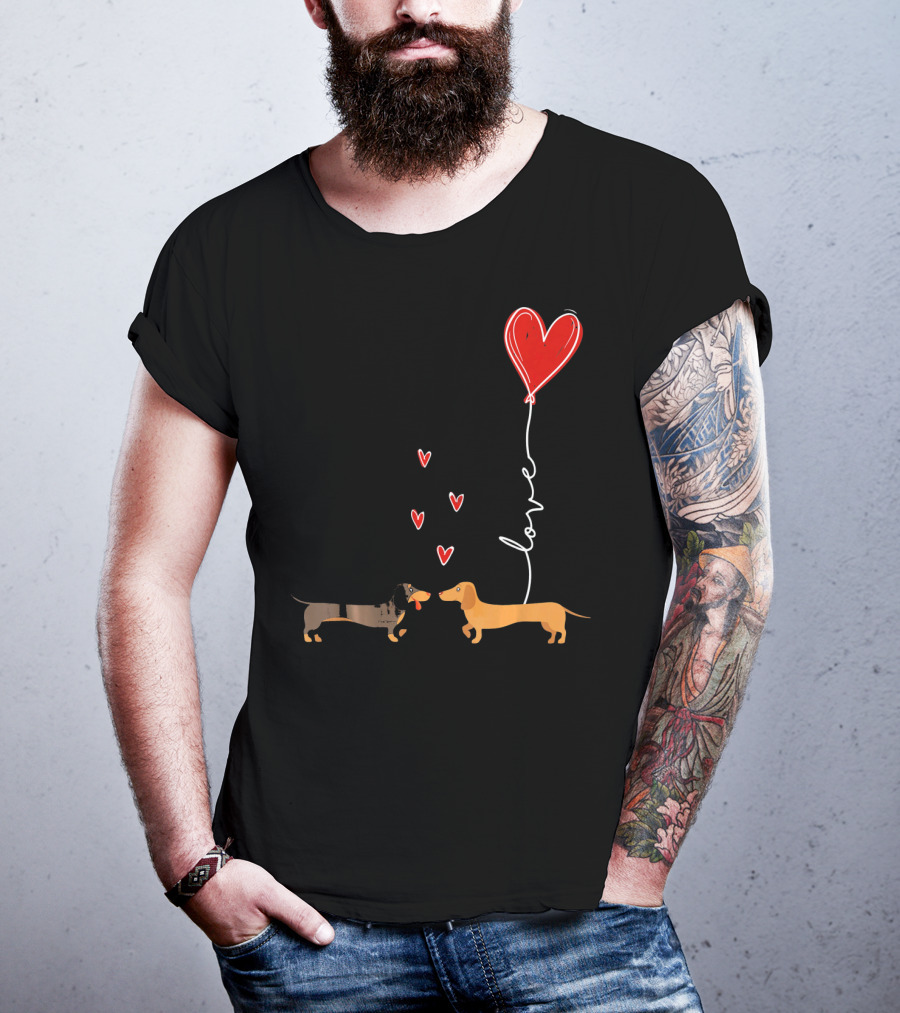 Love Red Heart Balloon Dachshund Couple Connection T-Shirt
