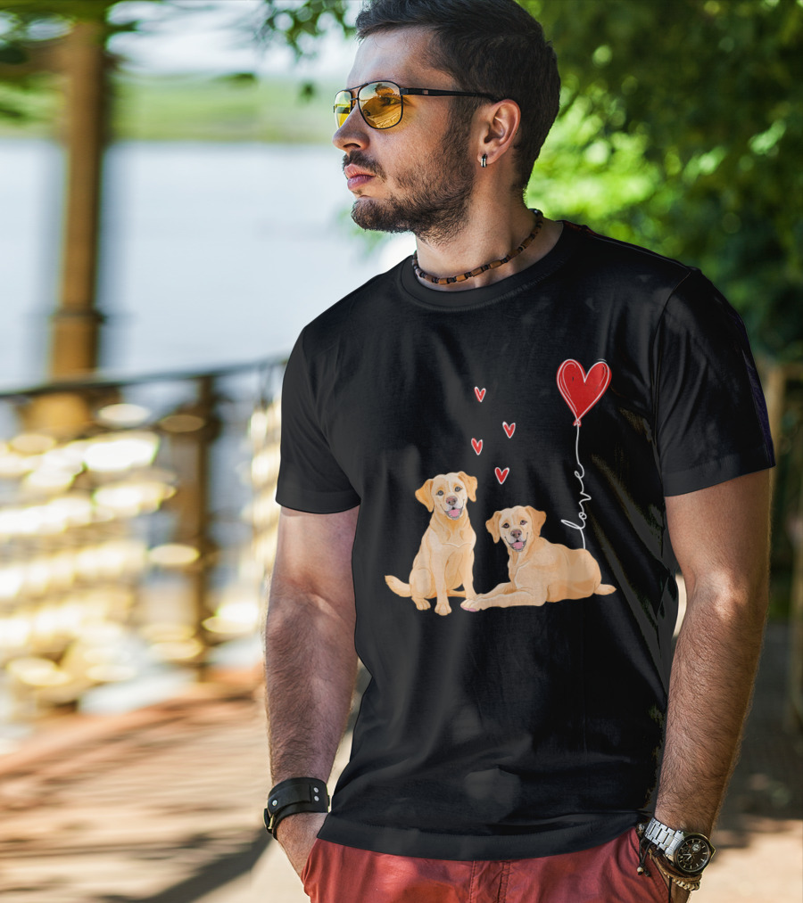 Love Red Heart Balloon Labrador Couple T-Shirt