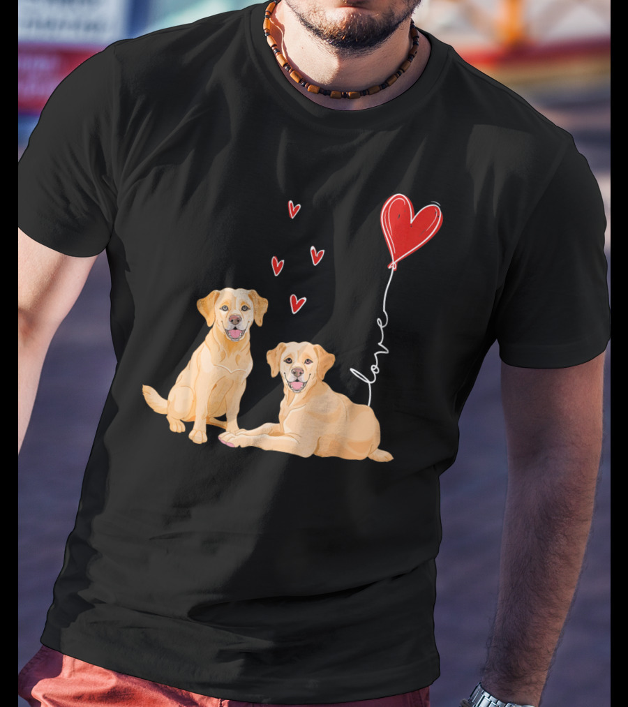 Love Red Heart Balloon Labrador Couple T-Shirt