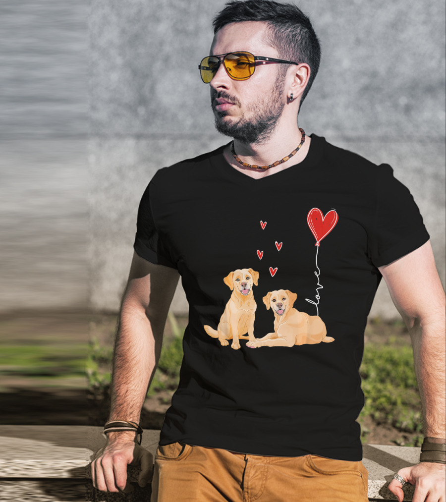 Love Red Heart Balloon Labrador Couple T-Shirt