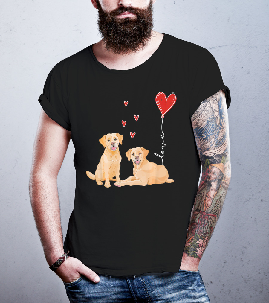 Love Red Heart Balloon Labrador Couple T-Shirt