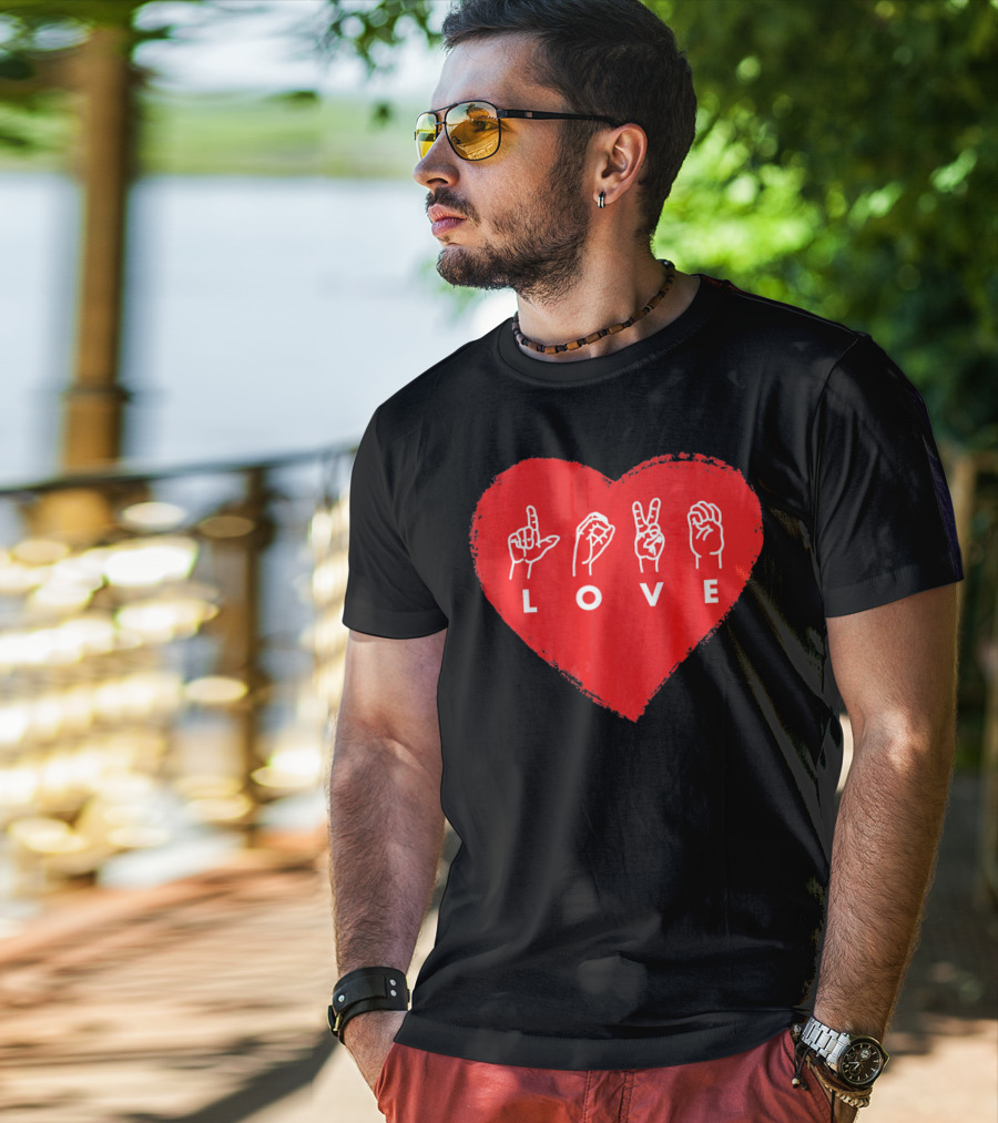 Love Sign Language Heart Red Valentines Day T-Shirt