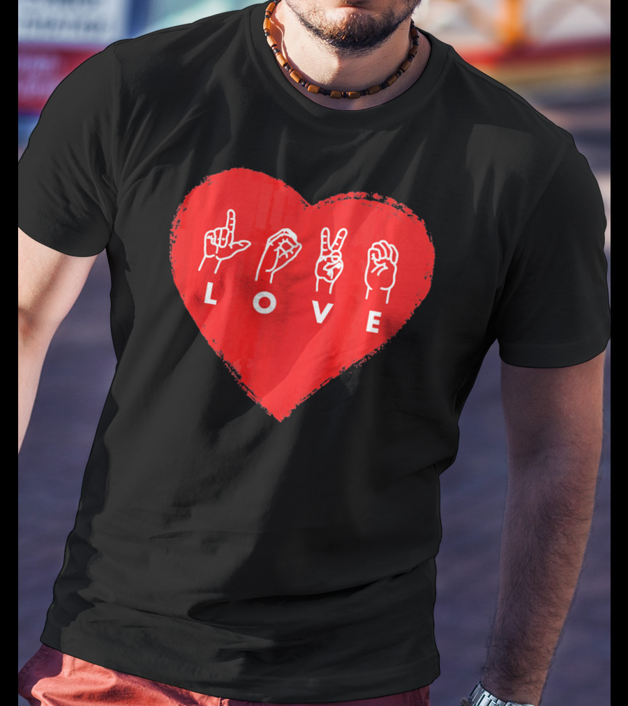 Love Sign Language Heart Red Valentines Day T-Shirt