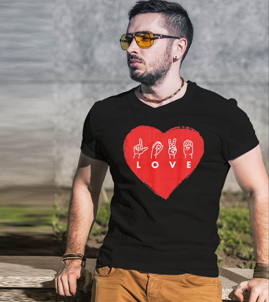 Love Sign Language Heart Red Valentines Day T-Shirt