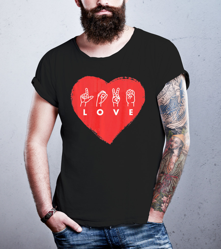 Love Sign Language Heart Red Valentines Day T-Shirt