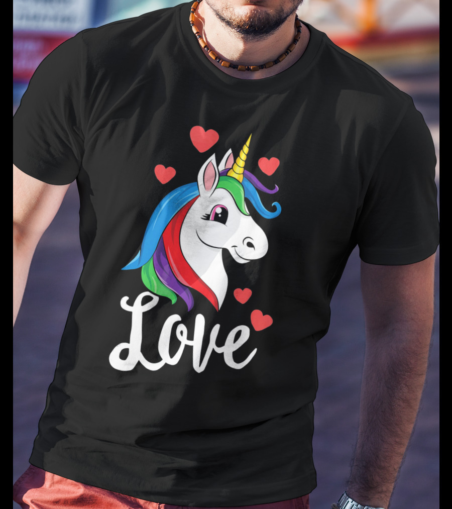 Love Unicorn With Hearts Valentines Day T-Shirt