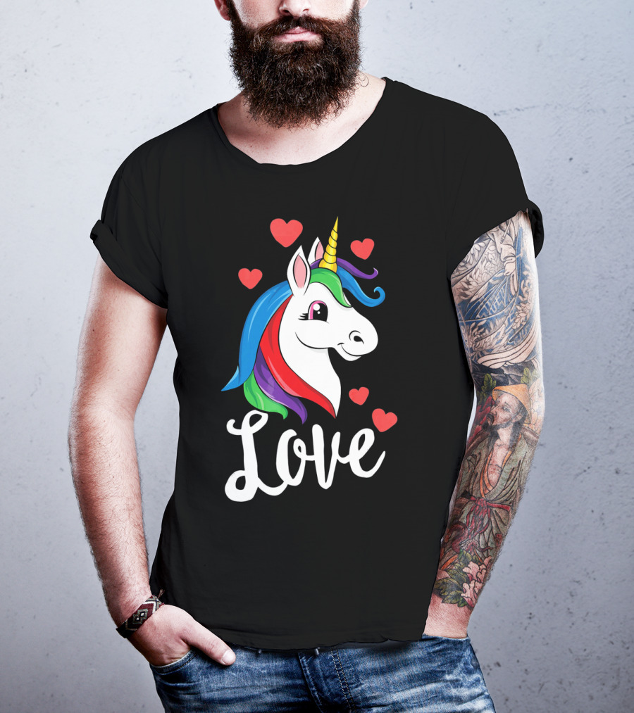 Love Unicorn With Hearts Valentines Day T-Shirt
