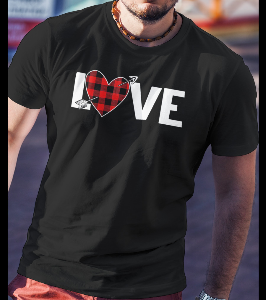 Love Heart Plaid Valentine With Arrow T-Shirt