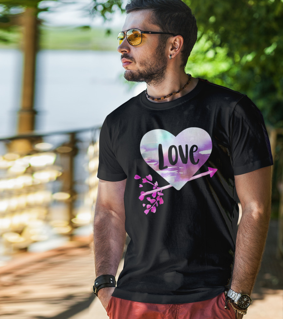 Love Watercolor Heart With Pink Arrow Valentine's T-Shirt