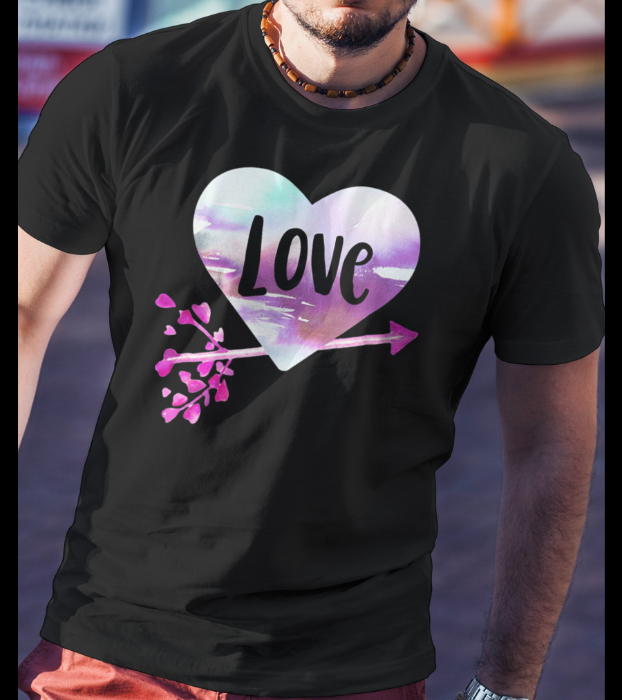 Love Watercolor Heart With Pink Arrow Valentine's T-Shirt