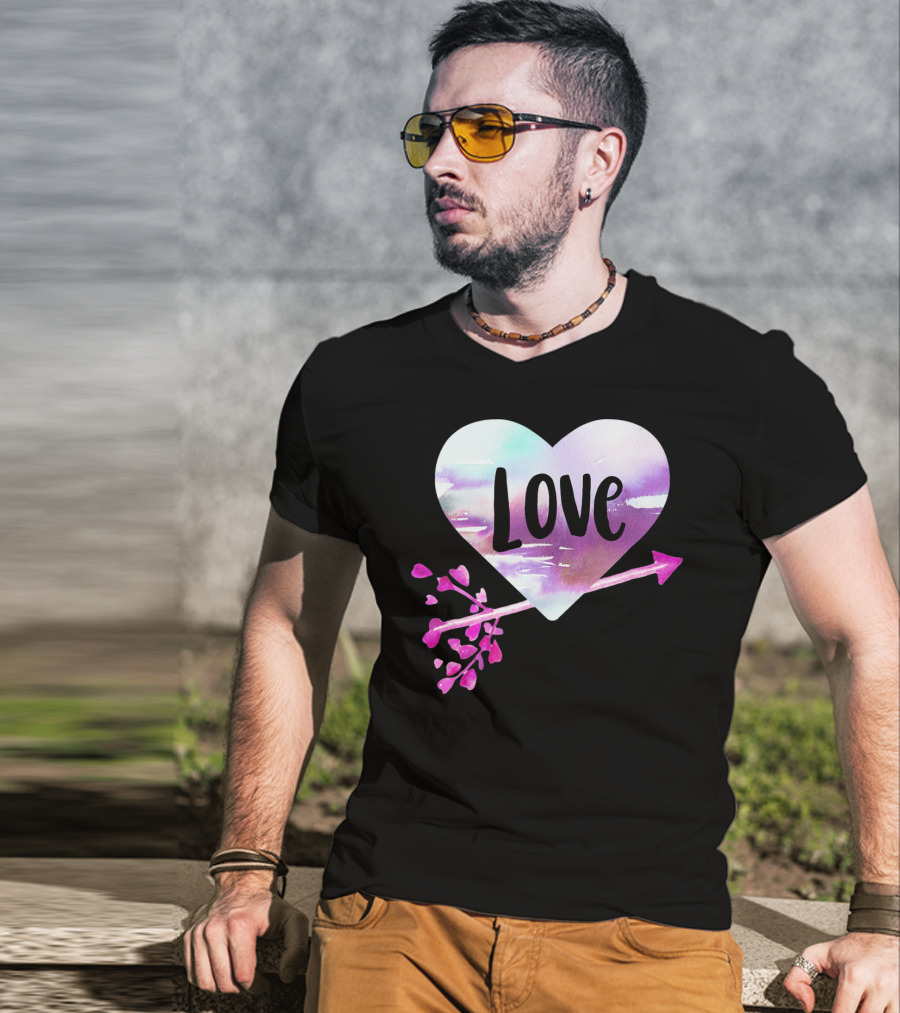 Love Watercolor Heart With Pink Arrow Valentine's T-Shirt