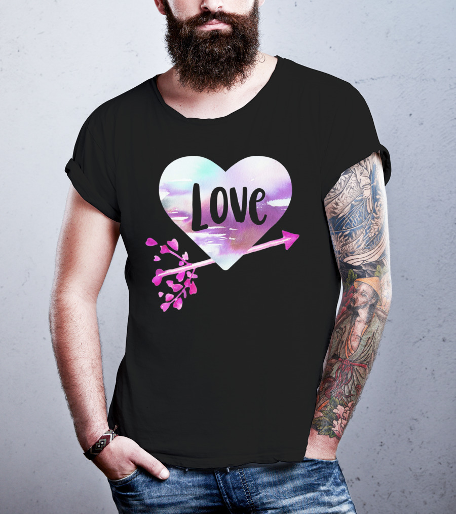 Love Watercolor Heart With Pink Arrow Valentine's T-Shirt