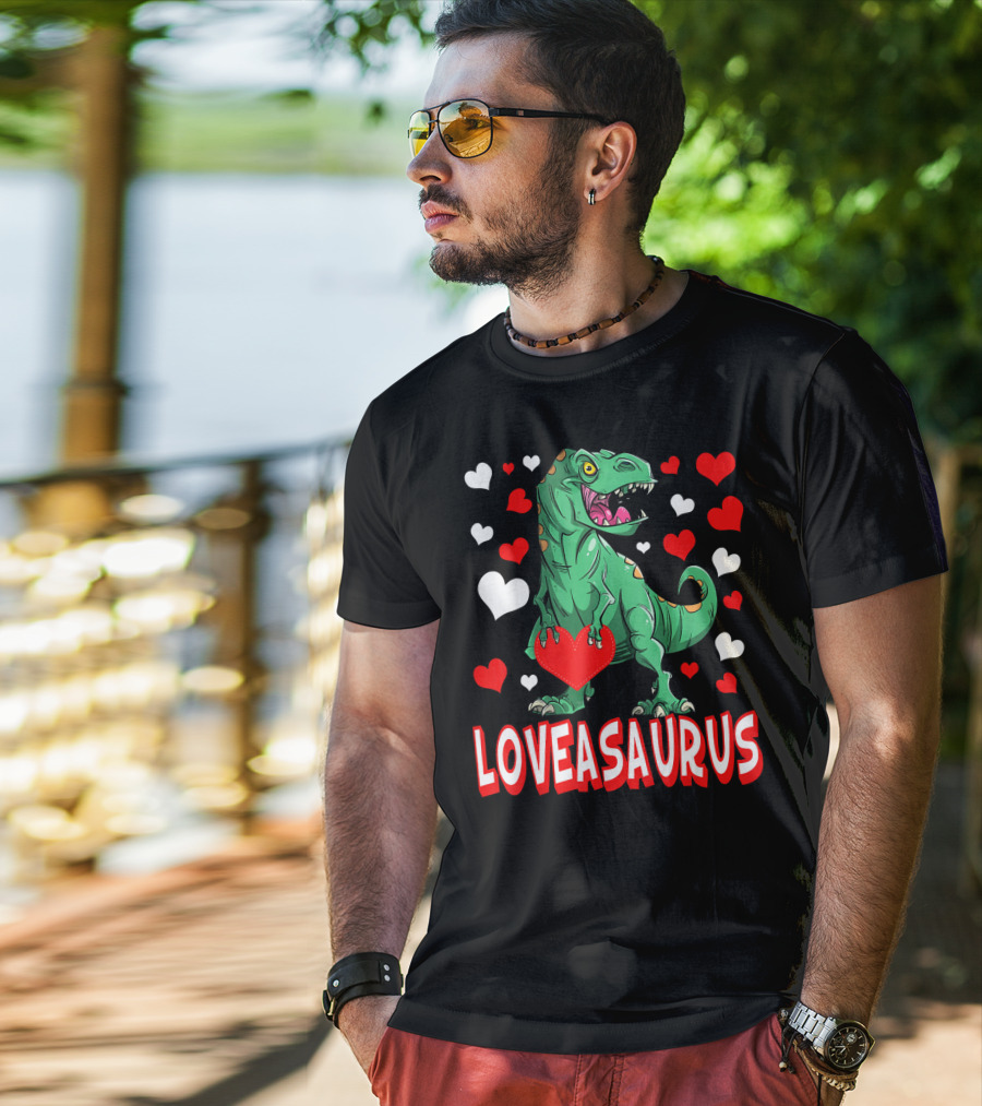 Loveasaurus Dinosaur With Hearts Valentines Day T-Shirt