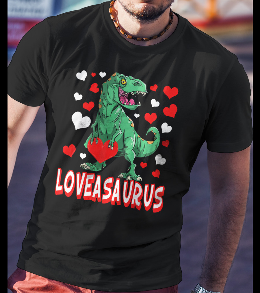 Loveasaurus Dinosaur With Hearts Valentines Day T-Shirt