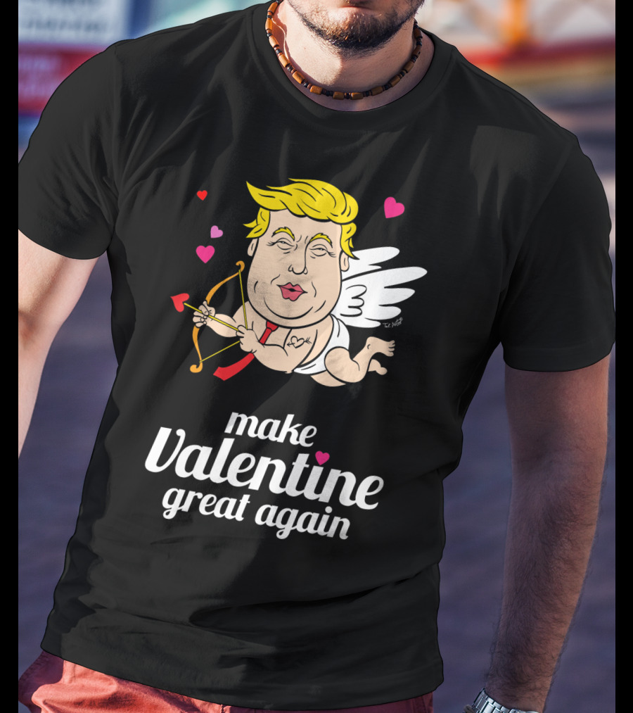 Make Valentine Great Again Cupid With Bow And Hearts T-Shirt