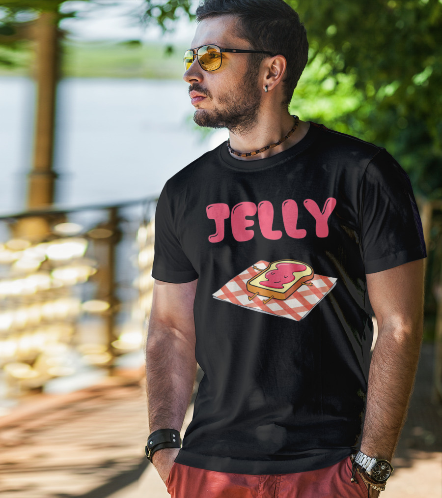 Jelly Sleeping On Toast With Red And White Checkered Blanket T-Shirt