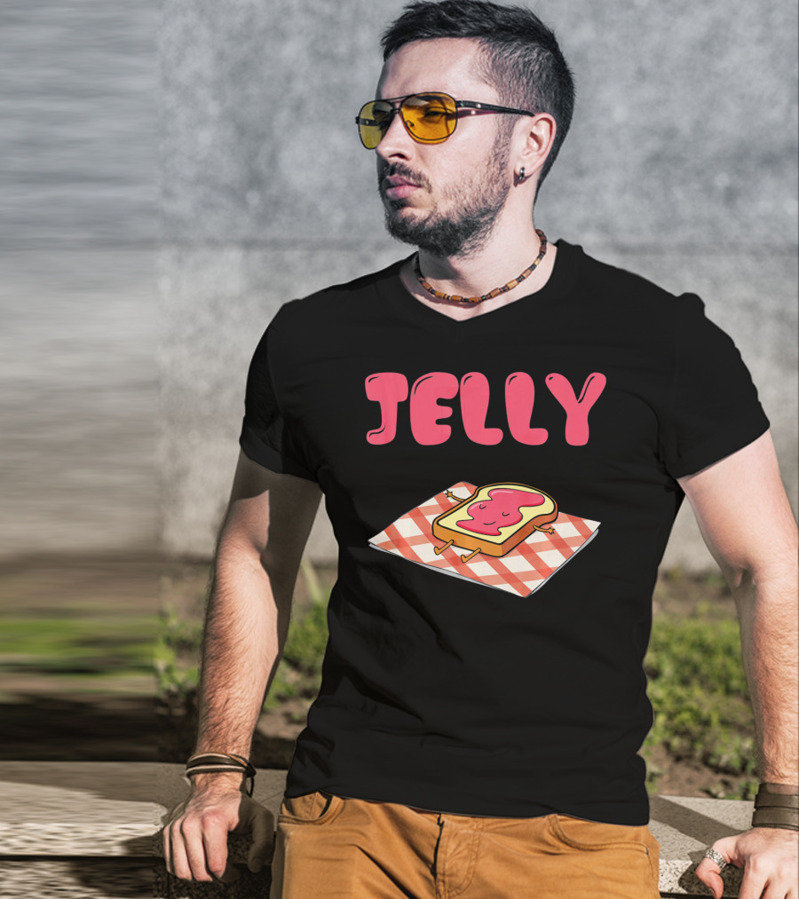 Jelly Sleeping On Toast With Red And White Checkered Blanket T-Shirt