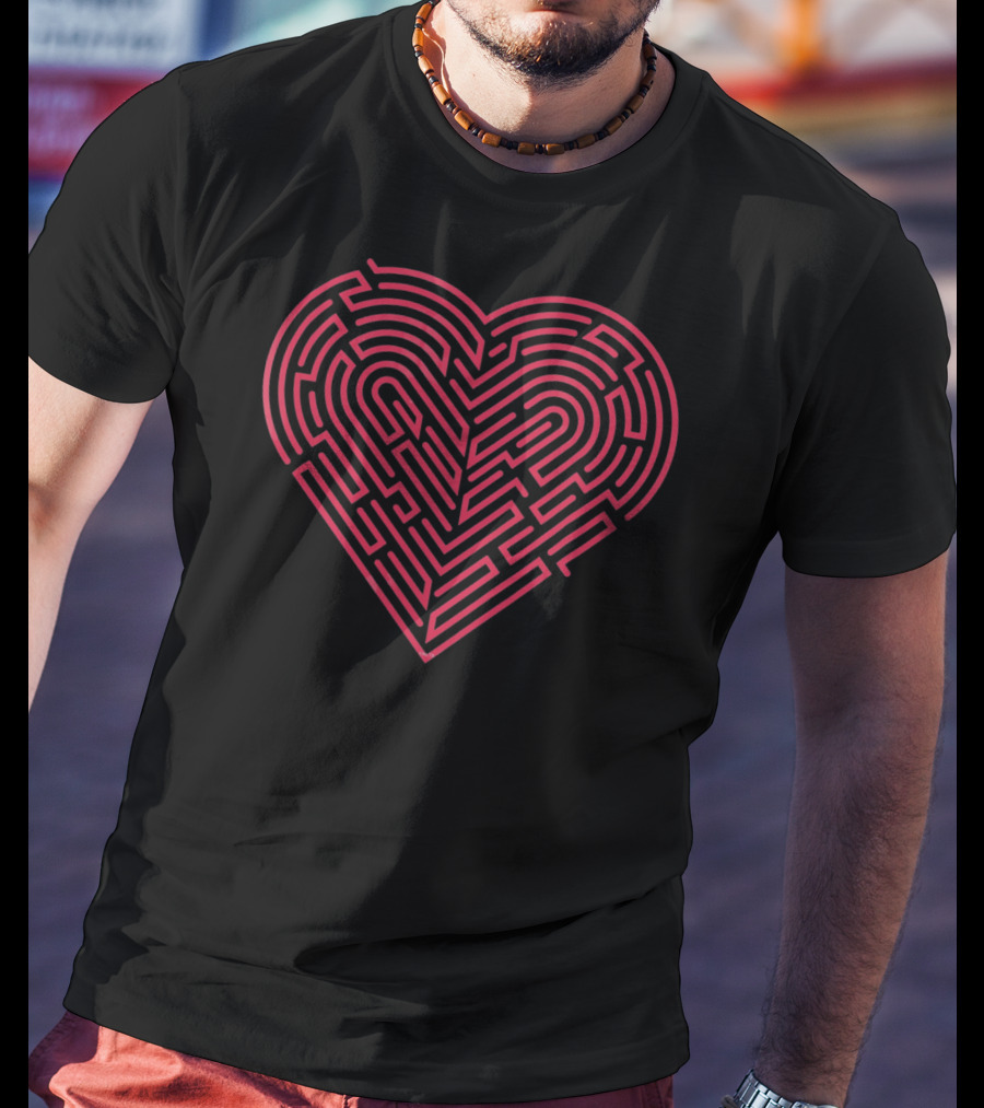 Maze Heart Valentine Red Labyrinth T-Shirt