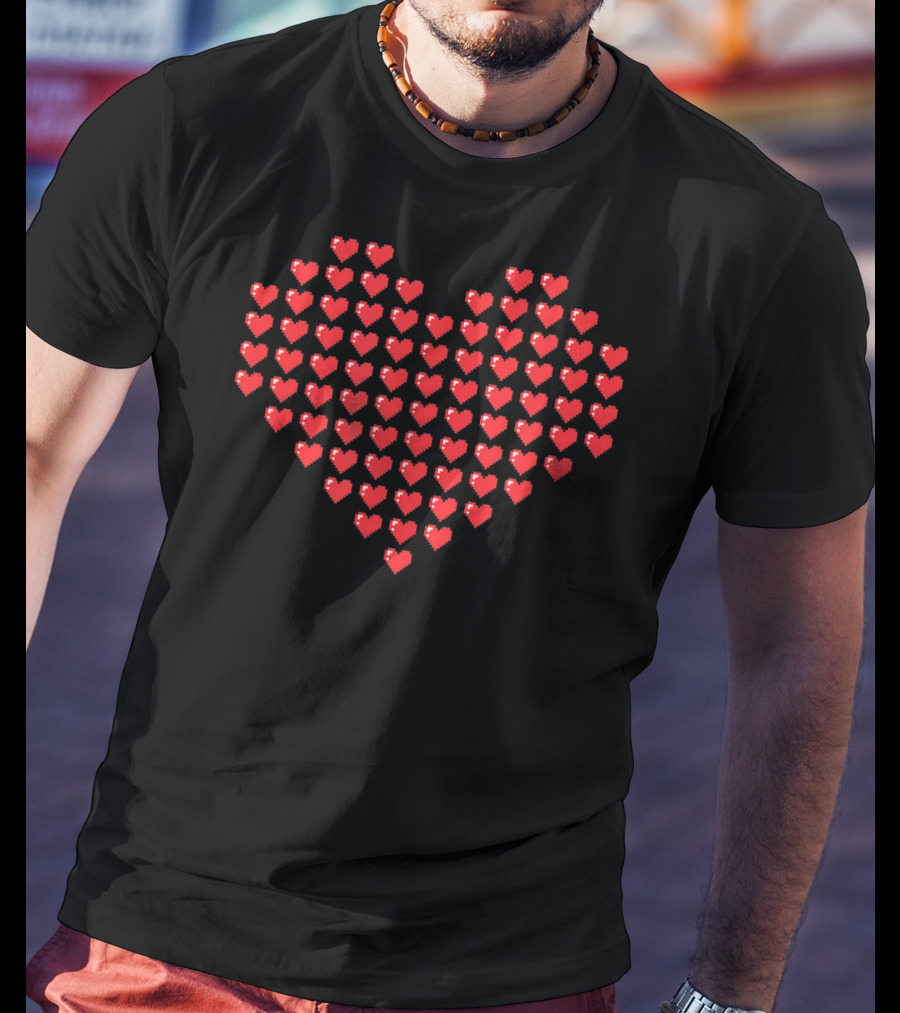 Mens Big Red Pixel Heart Valentine Pixels T-Shirt