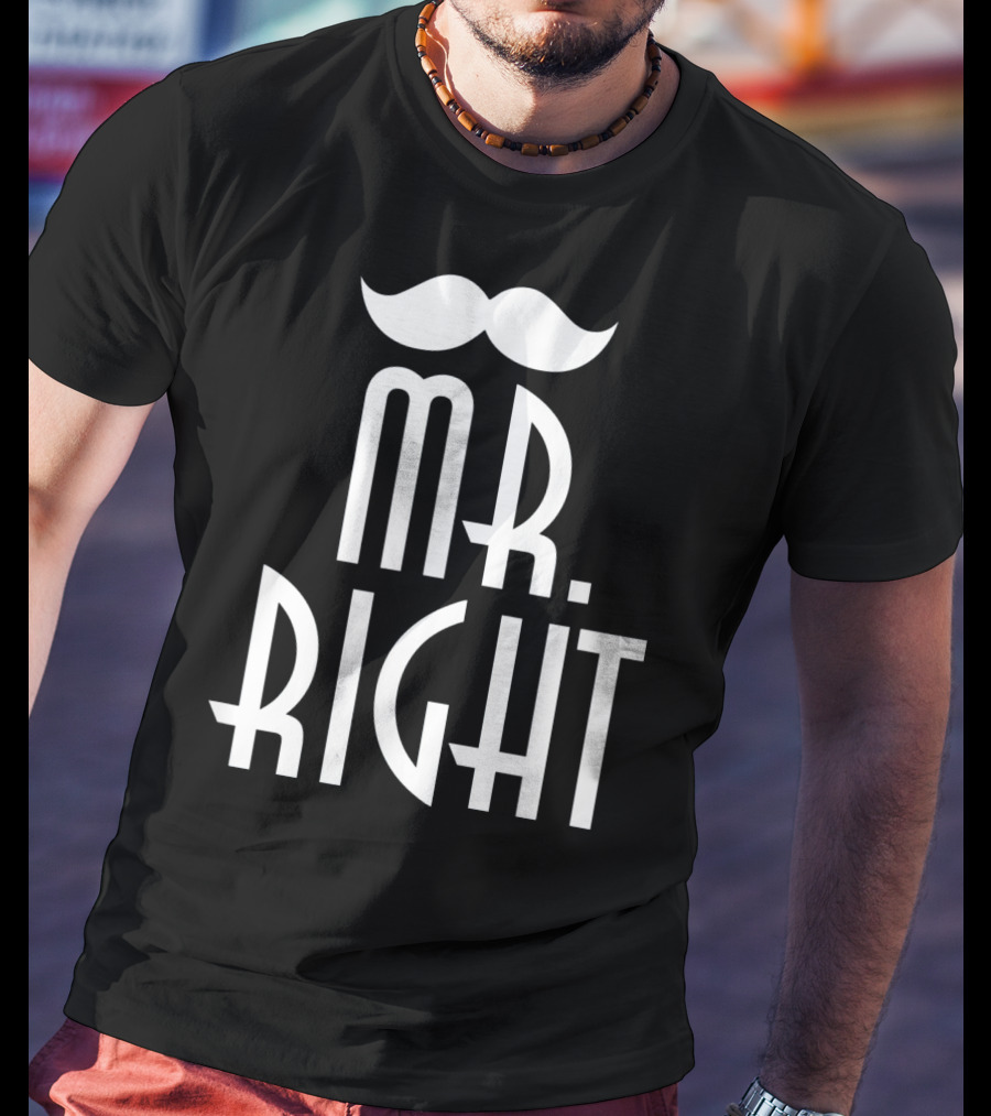 Mens Mr. Right Mrs. Always Right Matching Moustache T-Shirt