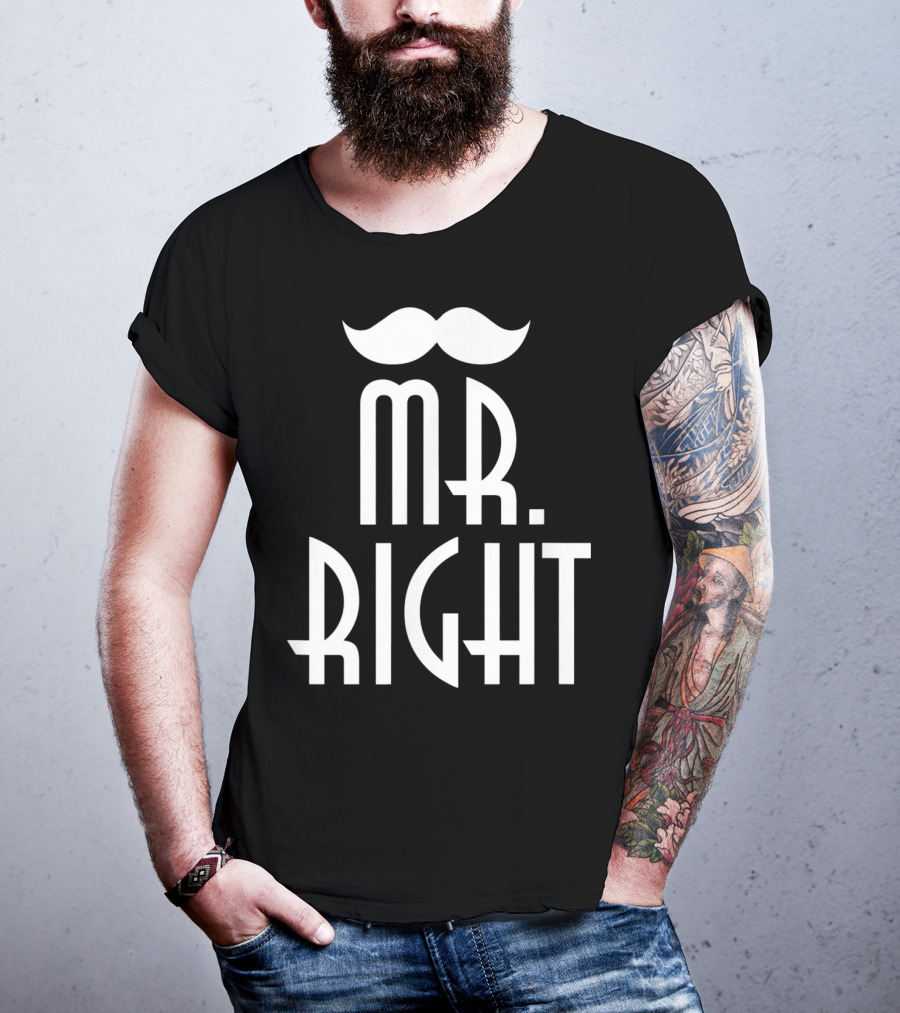 Mens Mr. Right Mrs. Always Right Matching Moustache T-Shirt