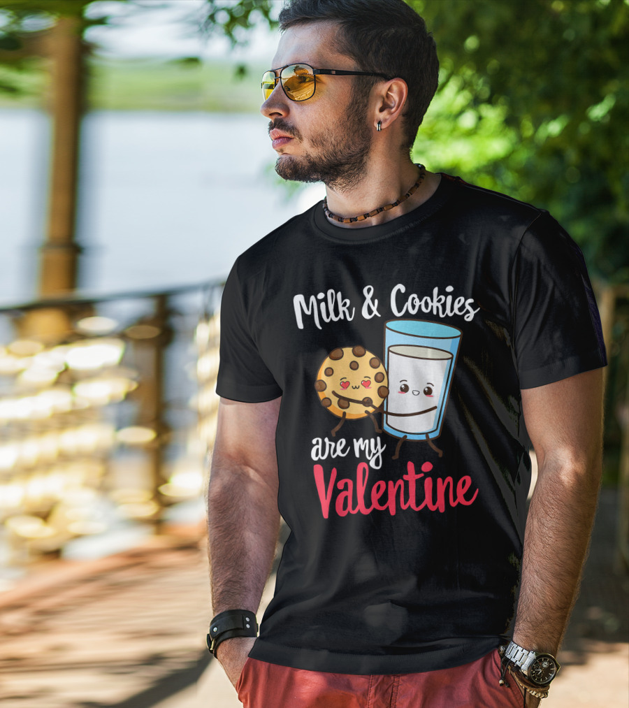 Milk And Cookies Are My Valentine Funny Kawaii Cute Emoji T-Shirt
