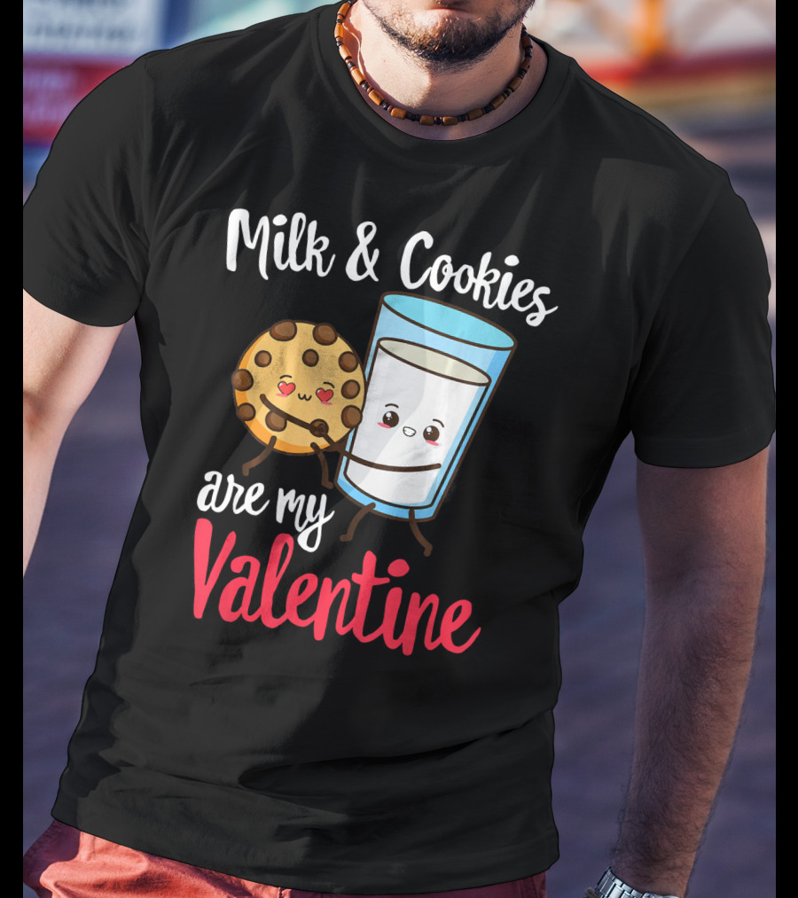 Milk And Cookies Are My Valentine Funny Kawaii Cute Emoji T-Shirt