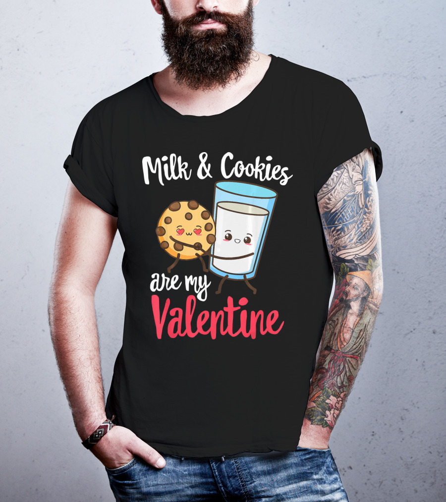 Milk And Cookies Are My Valentine Funny Kawaii Cute Emoji T-Shirt