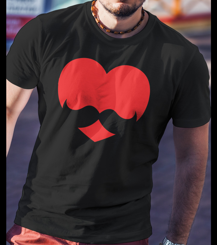 Mustache Heart Valentines Boy Red Mustache Heart T-Shirt