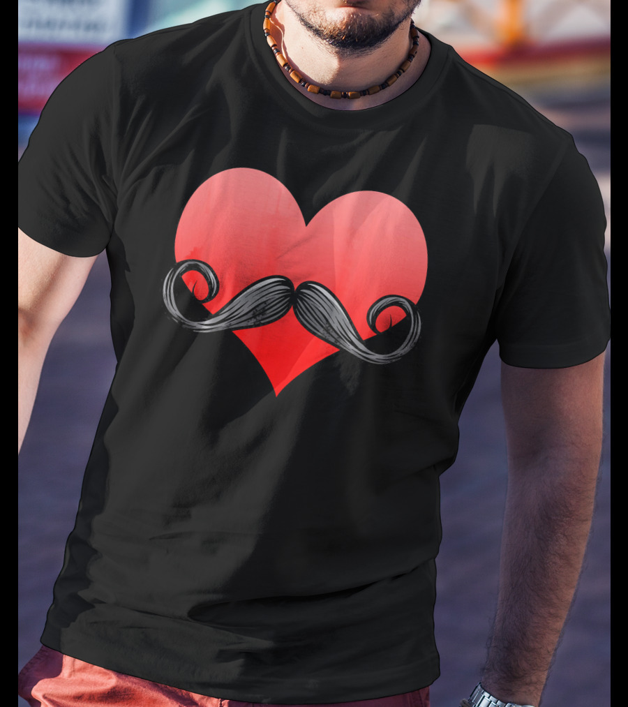 Mustache Heart Beard Valentines Day Love T-Shirt