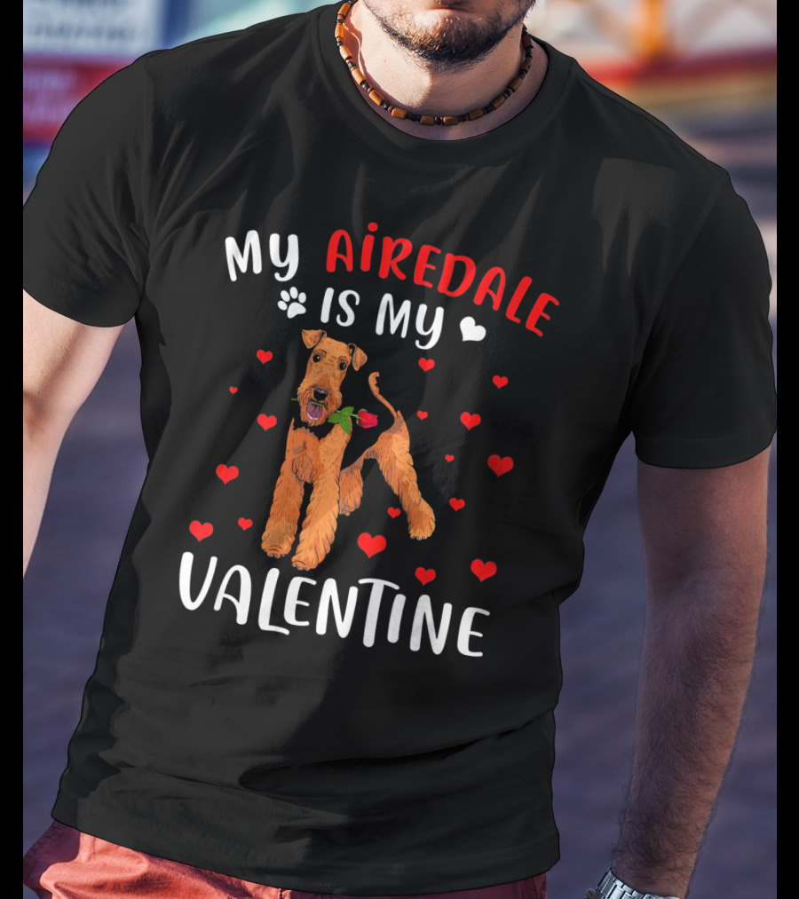 My Airedale Is My Valentine Hearts Pawprint T-Shirt