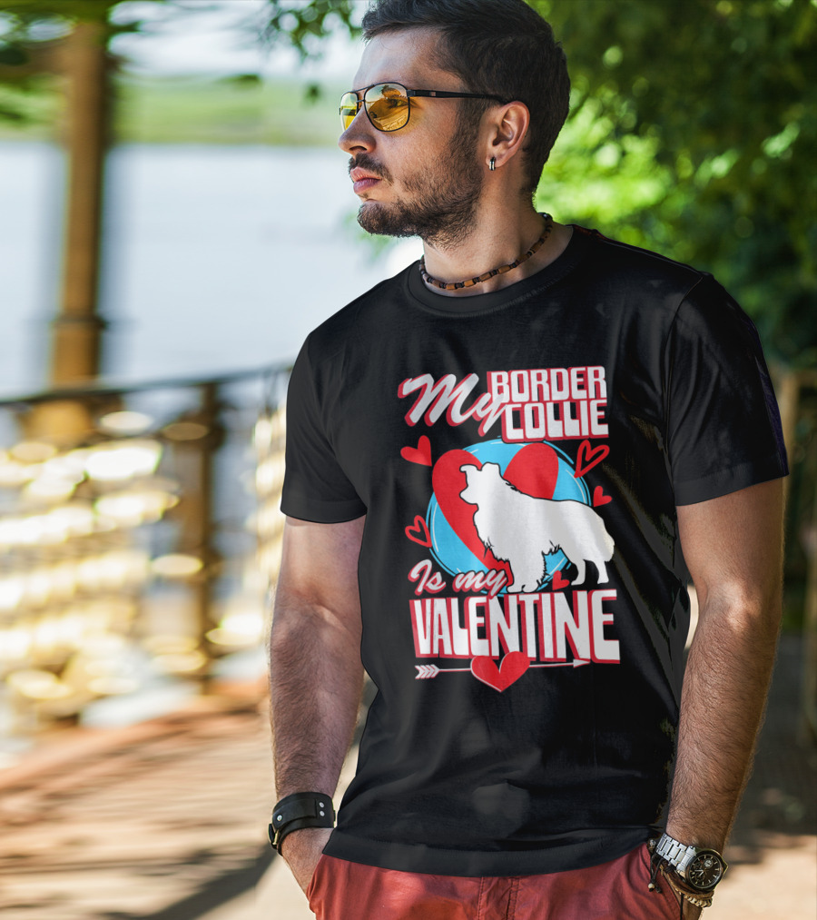 My Border Collie Is My Valentine Hearts T-Shirt