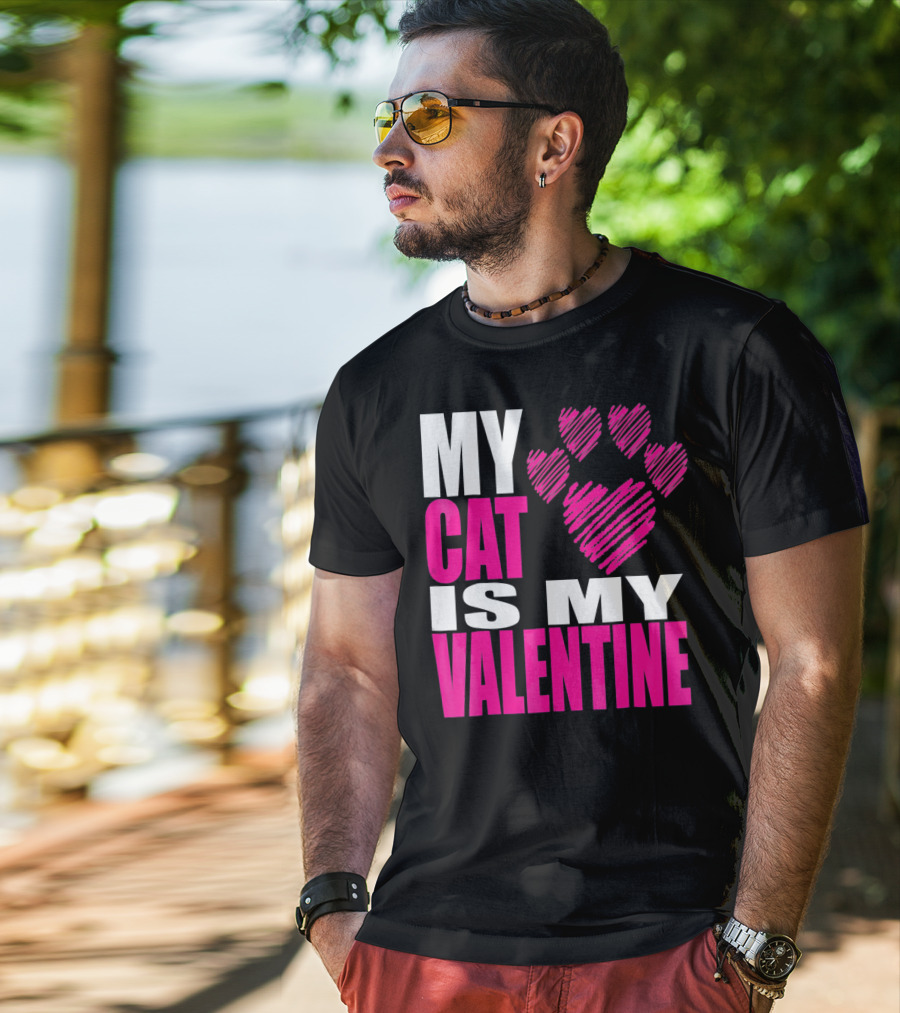 My Cat Is My Valentine Paw Heart T-Shirt