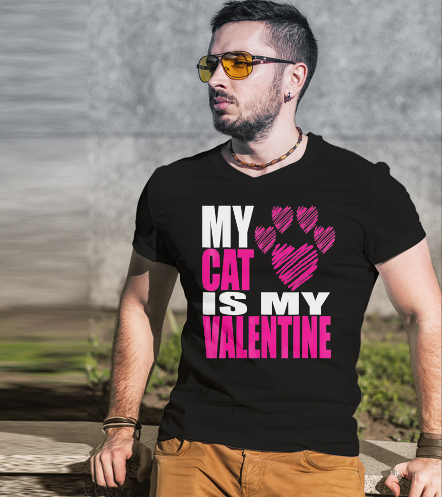 My Cat Is My Valentine Paw Heart T-Shirt