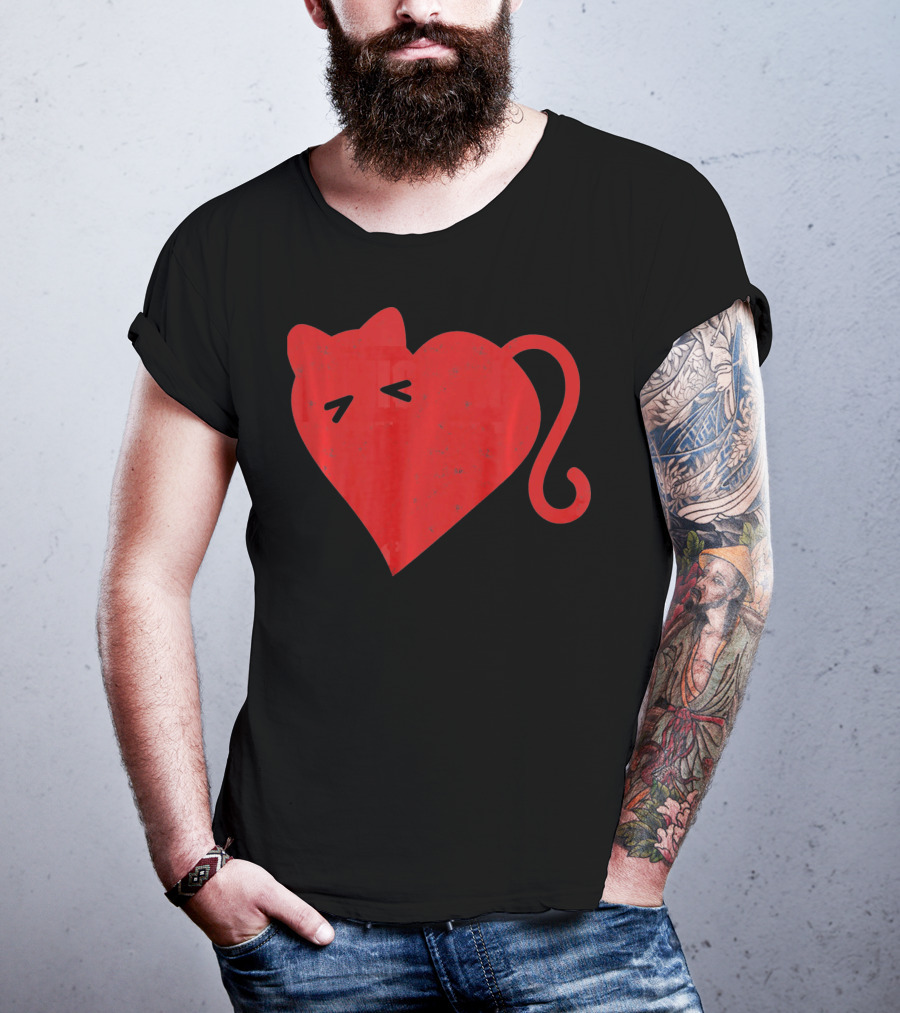 My Cat Is My Valentine Red Heart Distressed Cat Face Tail T-Shirt