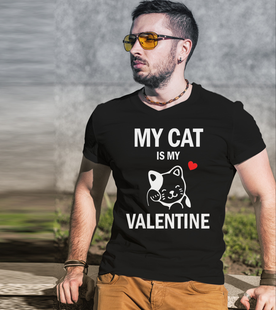 My Cat Is My Valentine With Cute Cat And Heart T-Shirt