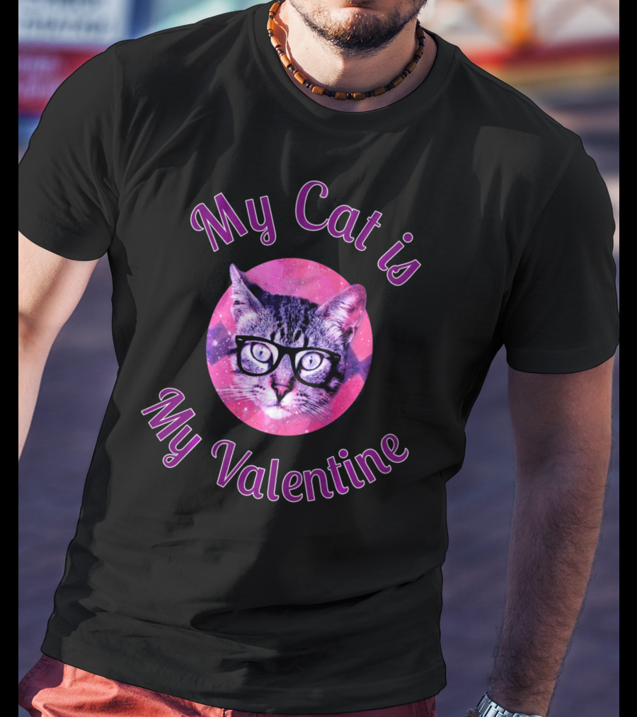 My Cat Is My Valentine Cat Lover Galaxy Glasses T-Shirt