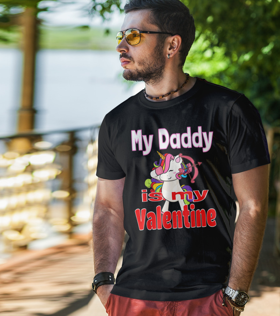 My Daddy Is My Valentine Unicorn With Bow And Heart Arrow T-Shirt