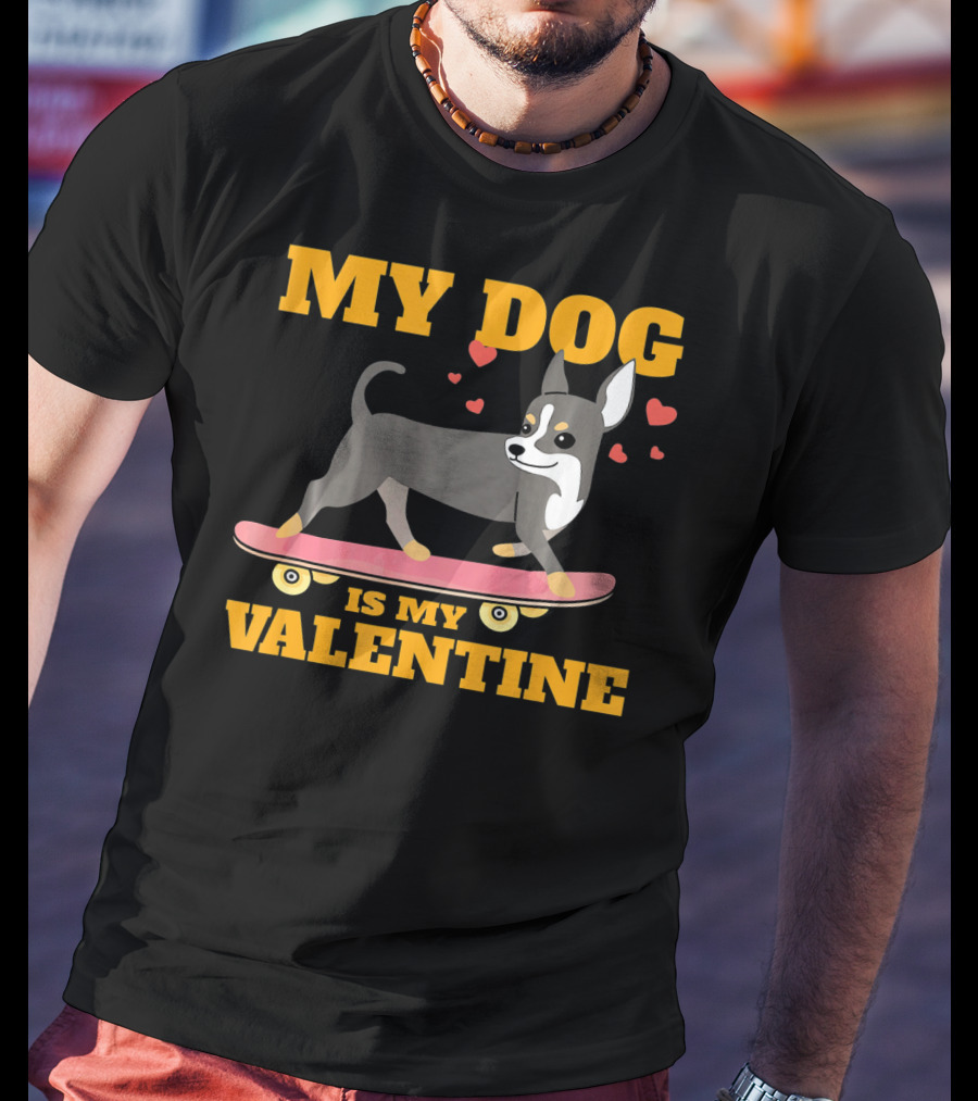 My Dog Is My Valentine Skateboarding Hearts T-Shirt