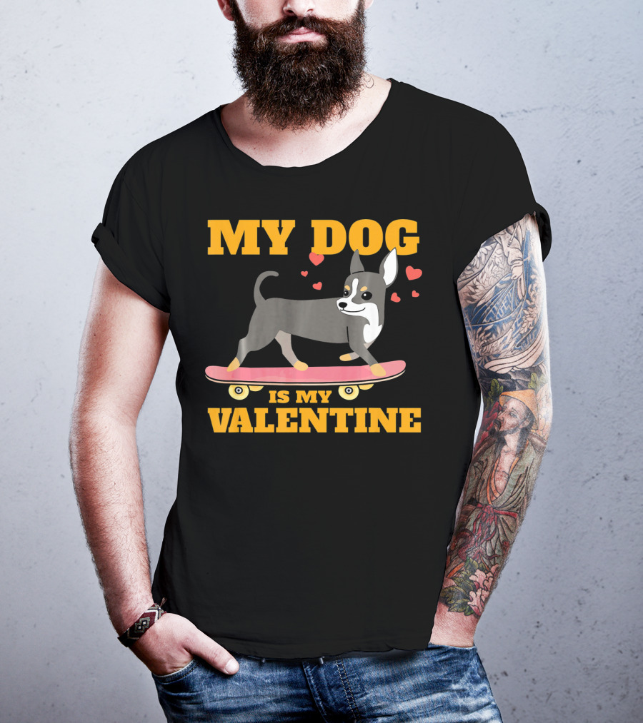 My Dog Is My Valentine Skateboarding Hearts T-Shirt